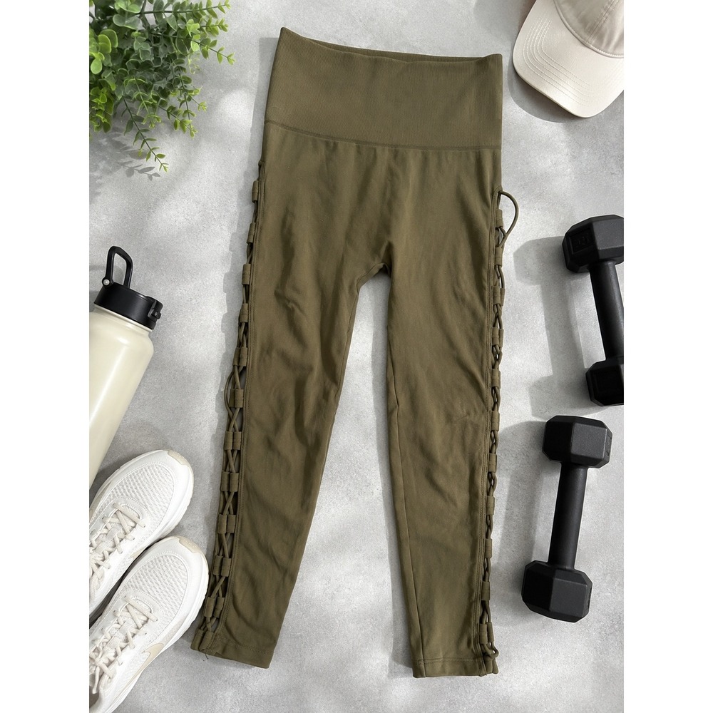 FP Movement Olive High Rise Lace Up Cropped Leggings XS/S Yoga Athletic Pants